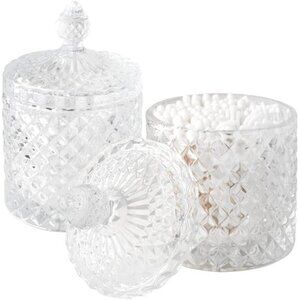 2 Pack Qtip Holder Thick Glass Apothecary Jars with Lid for Bathroom Decor
